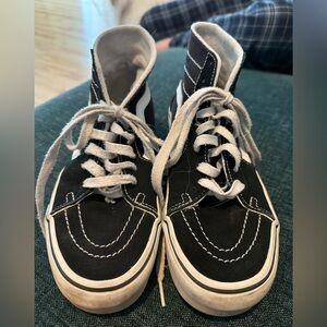 Vans Black Canvas Hightops with platform sole